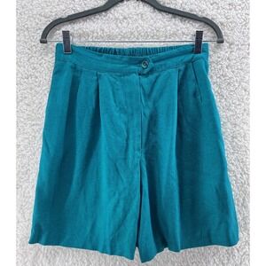 Vintage Shorts Women's 8 Petite High Waist Linen Blend Teal Green Cottagecore